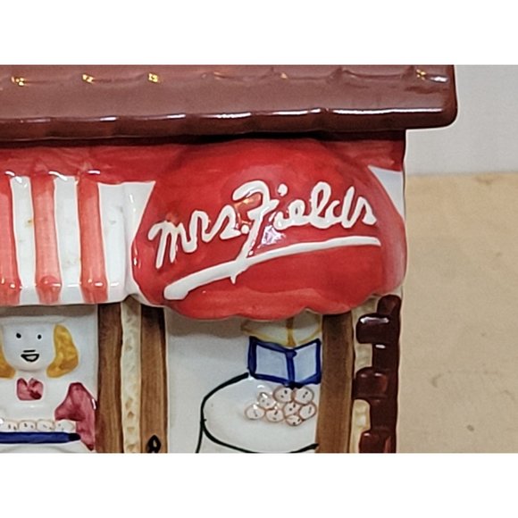 Vintage Mrs Fields Cookie Jar Storefront 3D Ceramic Rubber Seal on Lid 7.75x7x5 - Picture 4 of 11